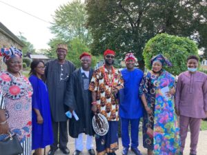 Members of Beaconsfield United Church Refugee Integration and Support Program in Nigerian dress